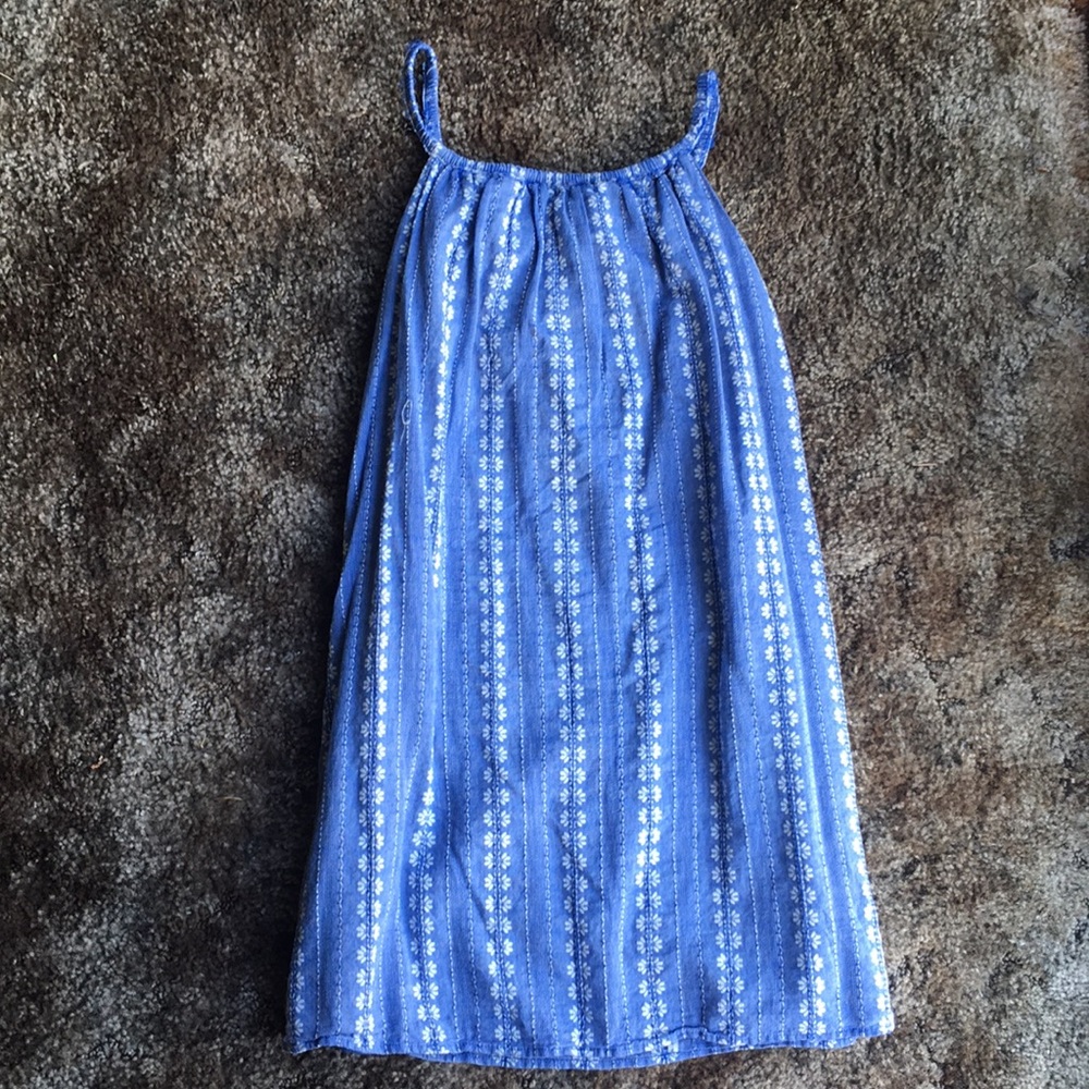 Flower Printed Knee Length Dress (Blue + White)